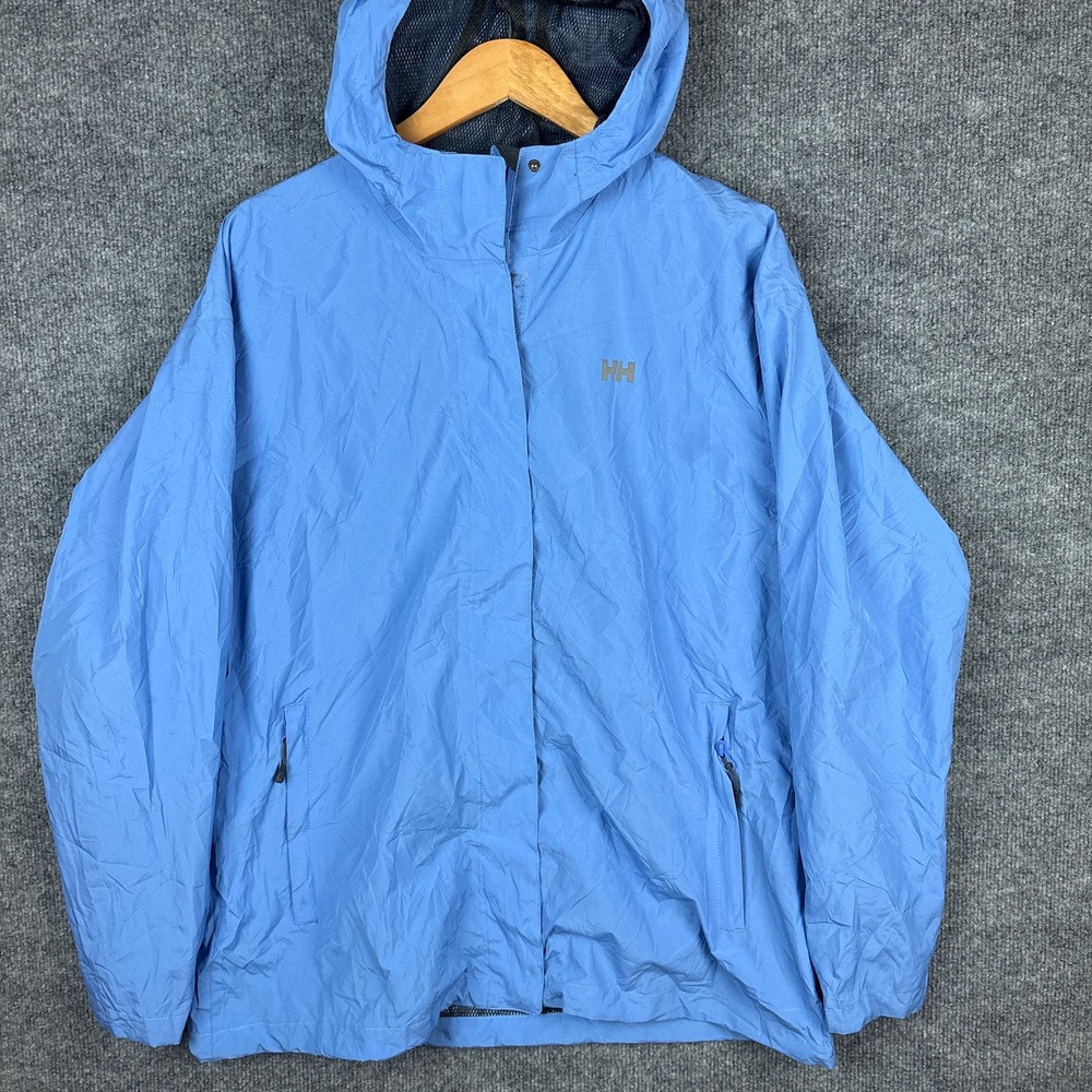 Helly Hansen Hooded Rain Jacket Womens XXL Mesh-Lined Full Zip Pastel Blue